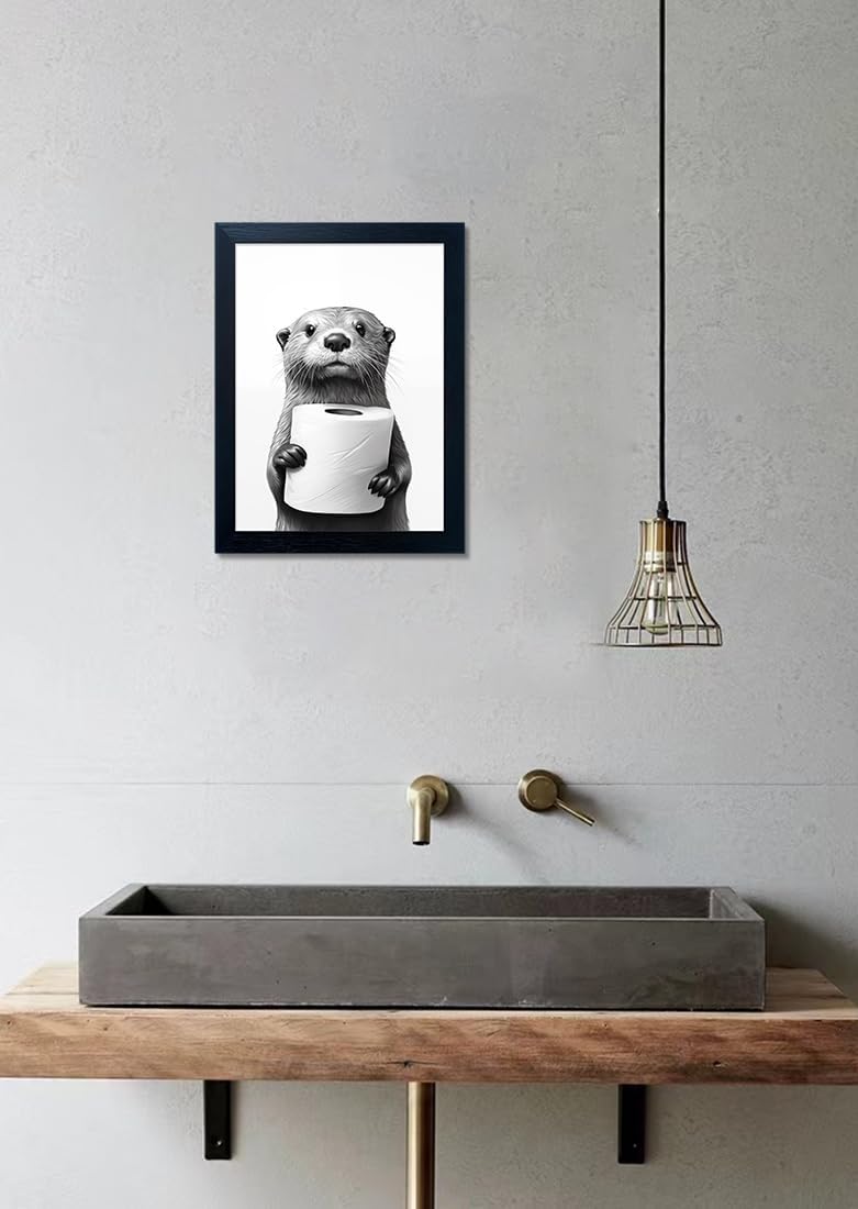Framed Black and White Bathroom Wall Art Print
