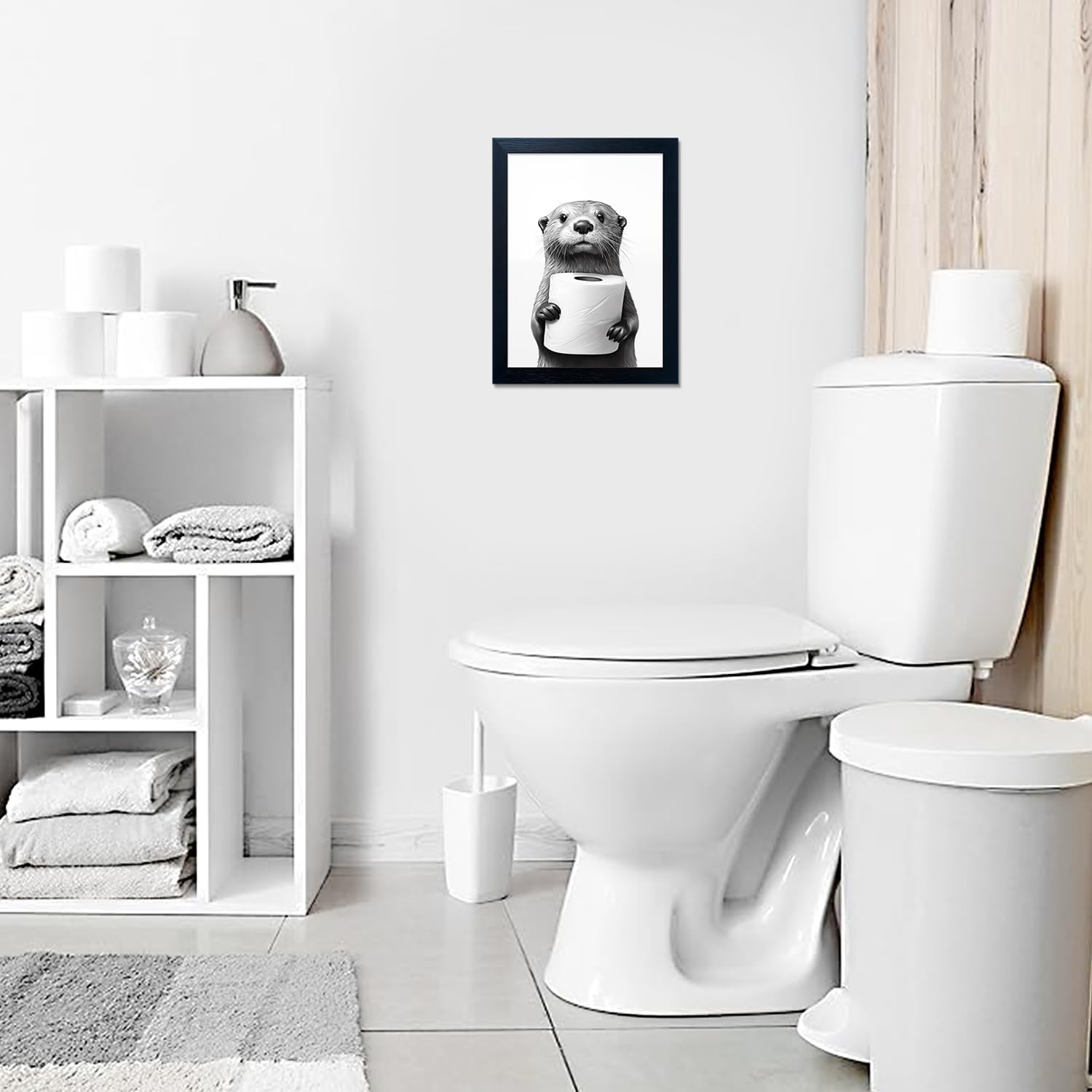 Framed Black and White Bathroom Wall Art Print