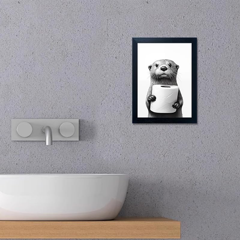 Framed Black and White Bathroom Wall Art Print