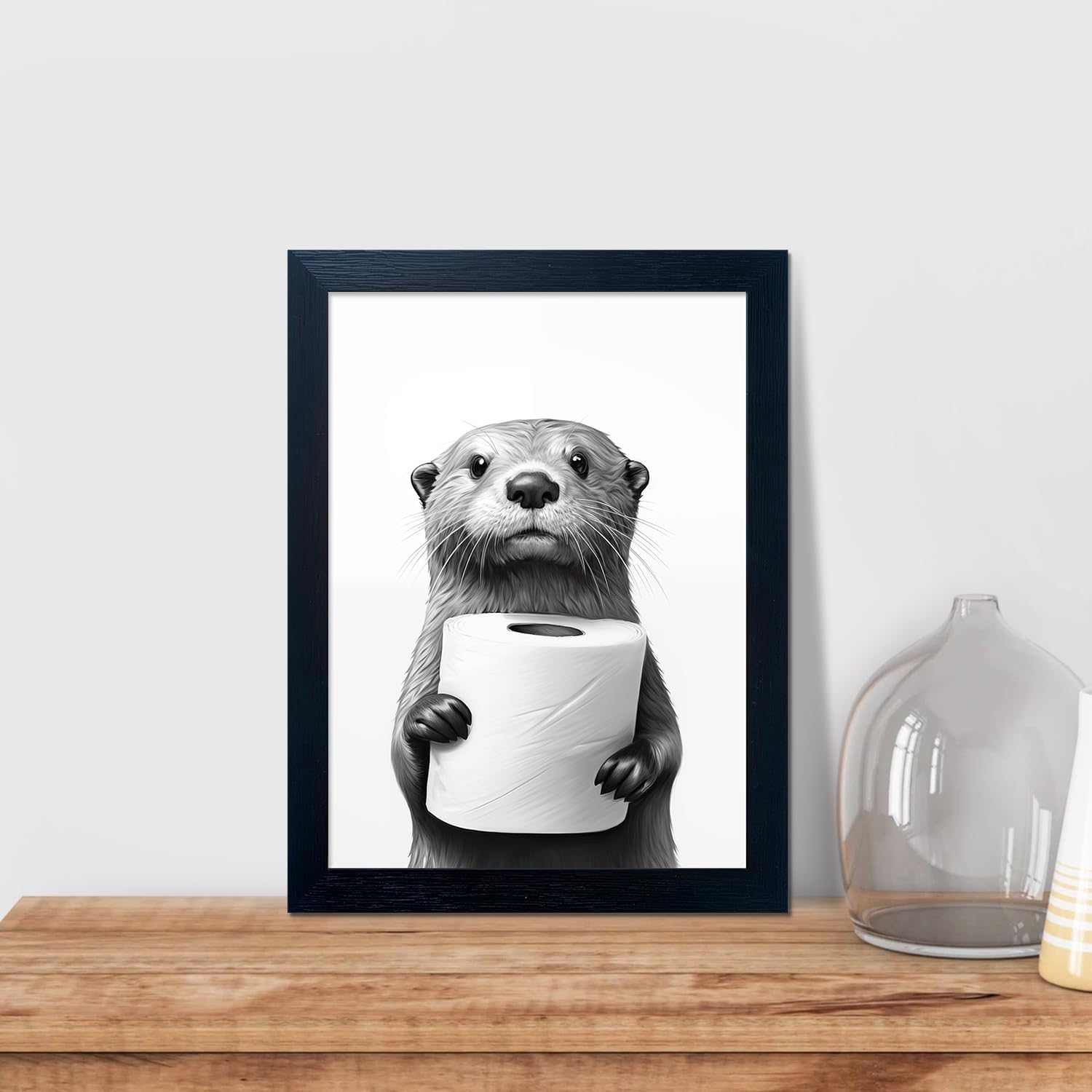 Framed Black and White Bathroom Wall Art Print