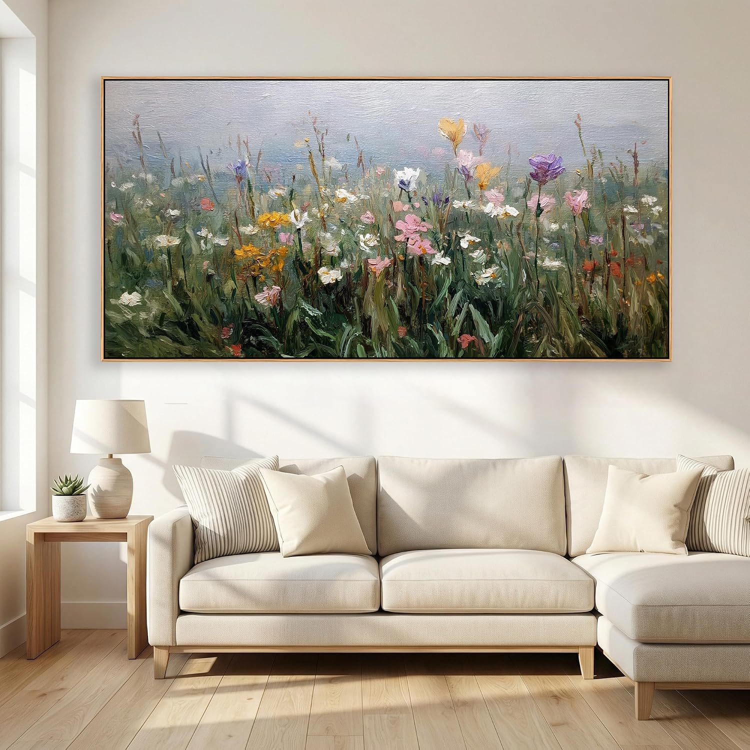Abstract Wildflower Meadow Canvas Wall Art, Framed