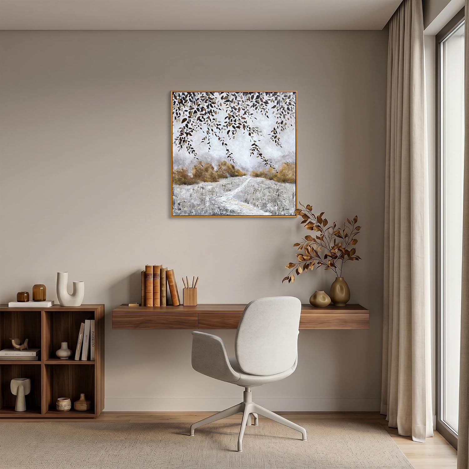 Framed Textured Canvas Wall Art, 24 x 24 inch, Neutral Abstract Landscape
