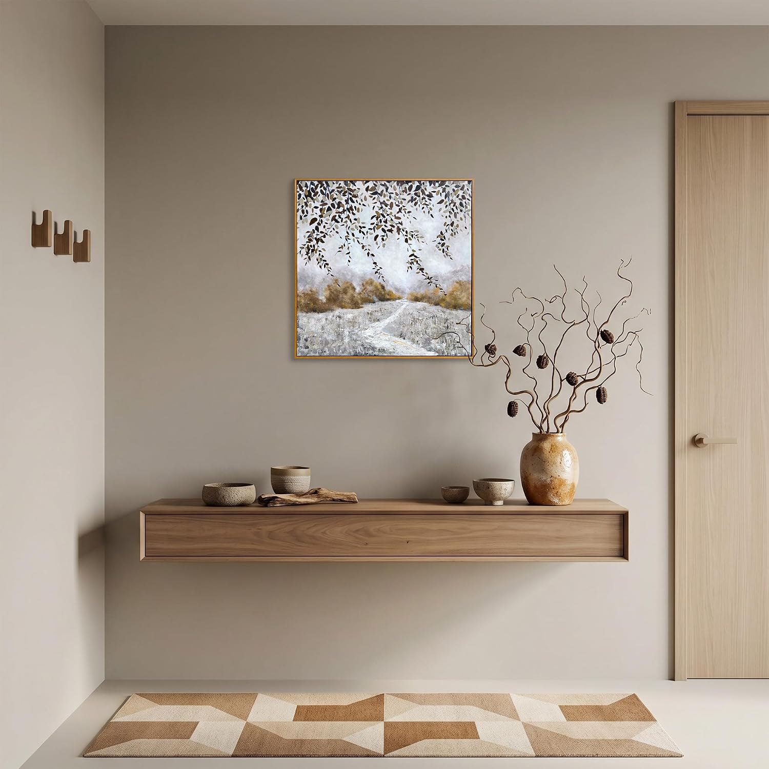 Framed Textured Canvas Wall Art, 24 x 24 inch, Neutral Abstract Landscape