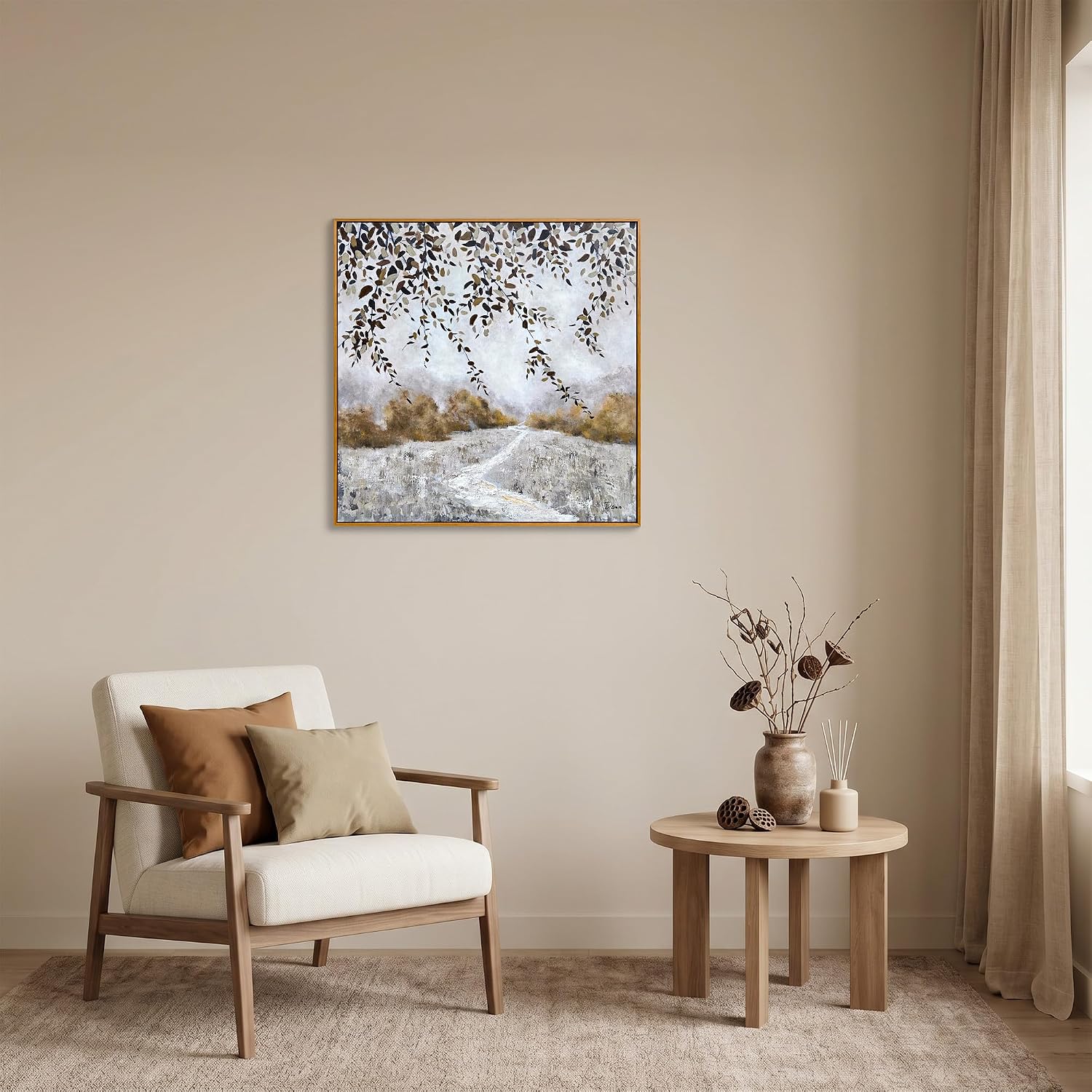 Framed Textured Canvas Wall Art, 24 x 24 inch, Neutral Abstract Landscape
